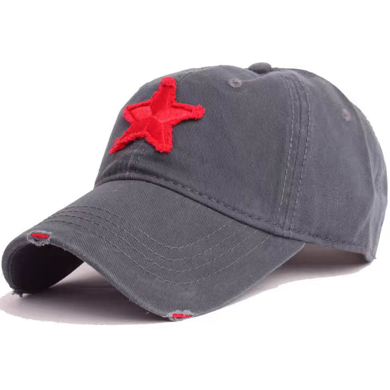 UN-0016 6 panel washed distressed star patch dad hat