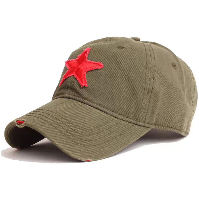 UN-0016 6 panel washed distressed star patch dad hat