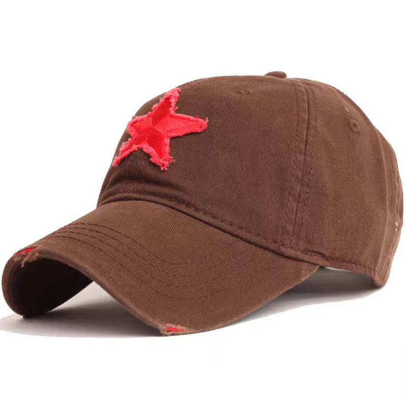 UN-0016 6 panel washed distressed star patch dad hat