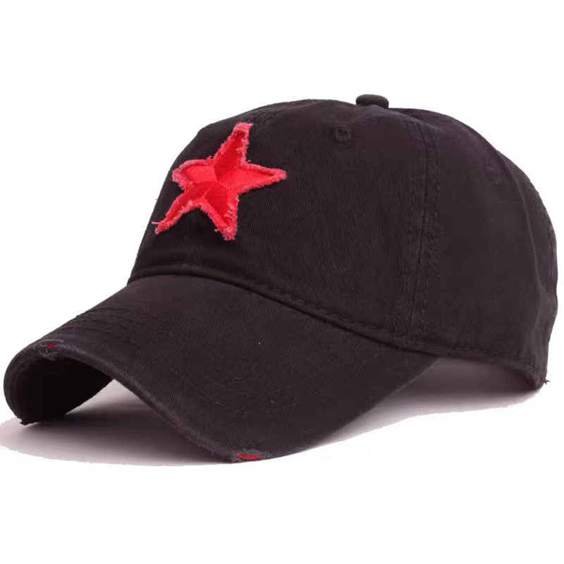 UN-0016 6 panel washed distressed star patch dad hat