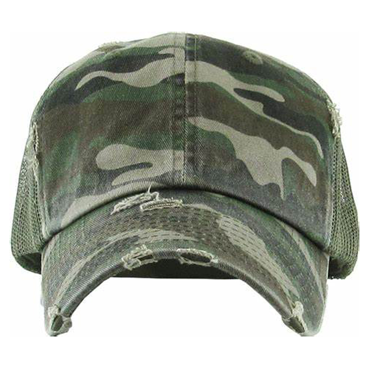 WP-0646 6 panel camo distressed unstructured dad hat