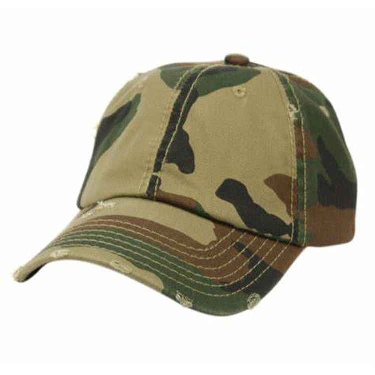 WP-0646 6 panel camo distressed unstructured dad hat
