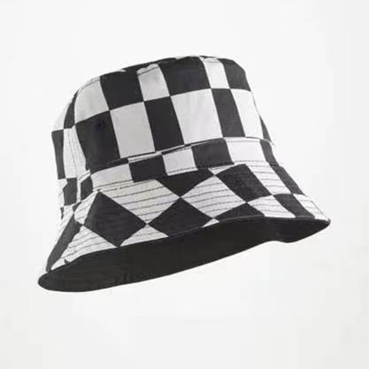 WP-1001 REVERSIBLE BLACK WHITE CHECKERED BUCKET HAT