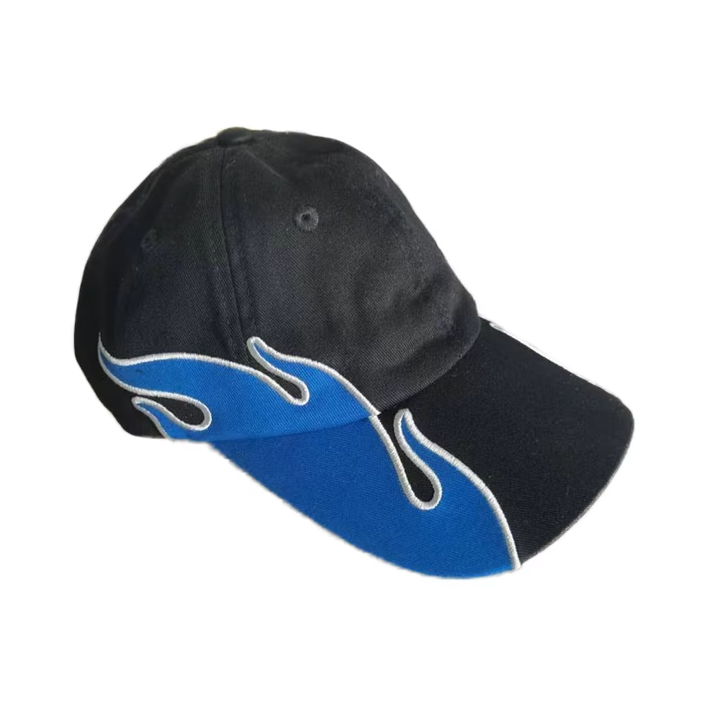 UN-0051 6 PANEL BASEBALL CAP WITH FLAME APPLIQUE PATCH