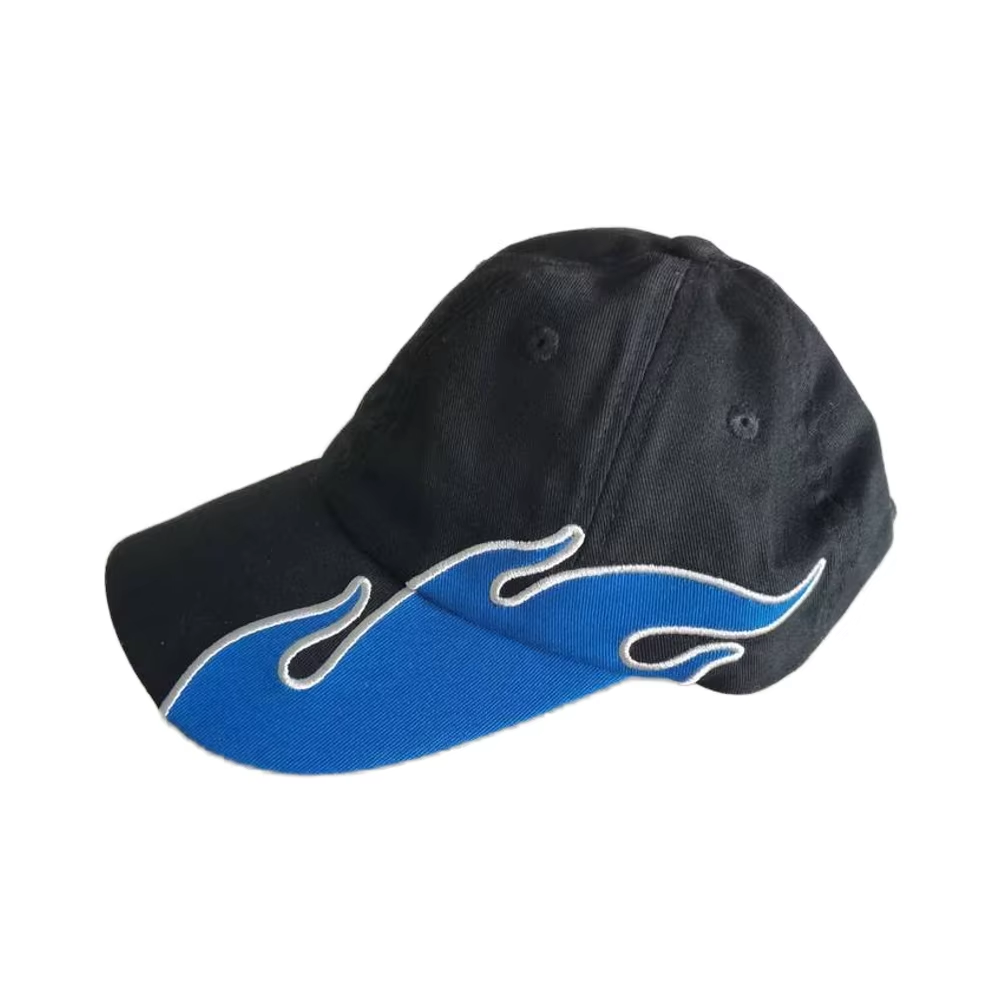 UN-0051 6 PANEL BASEBALL CAP WITH FLAME APPLIQUE PATCH