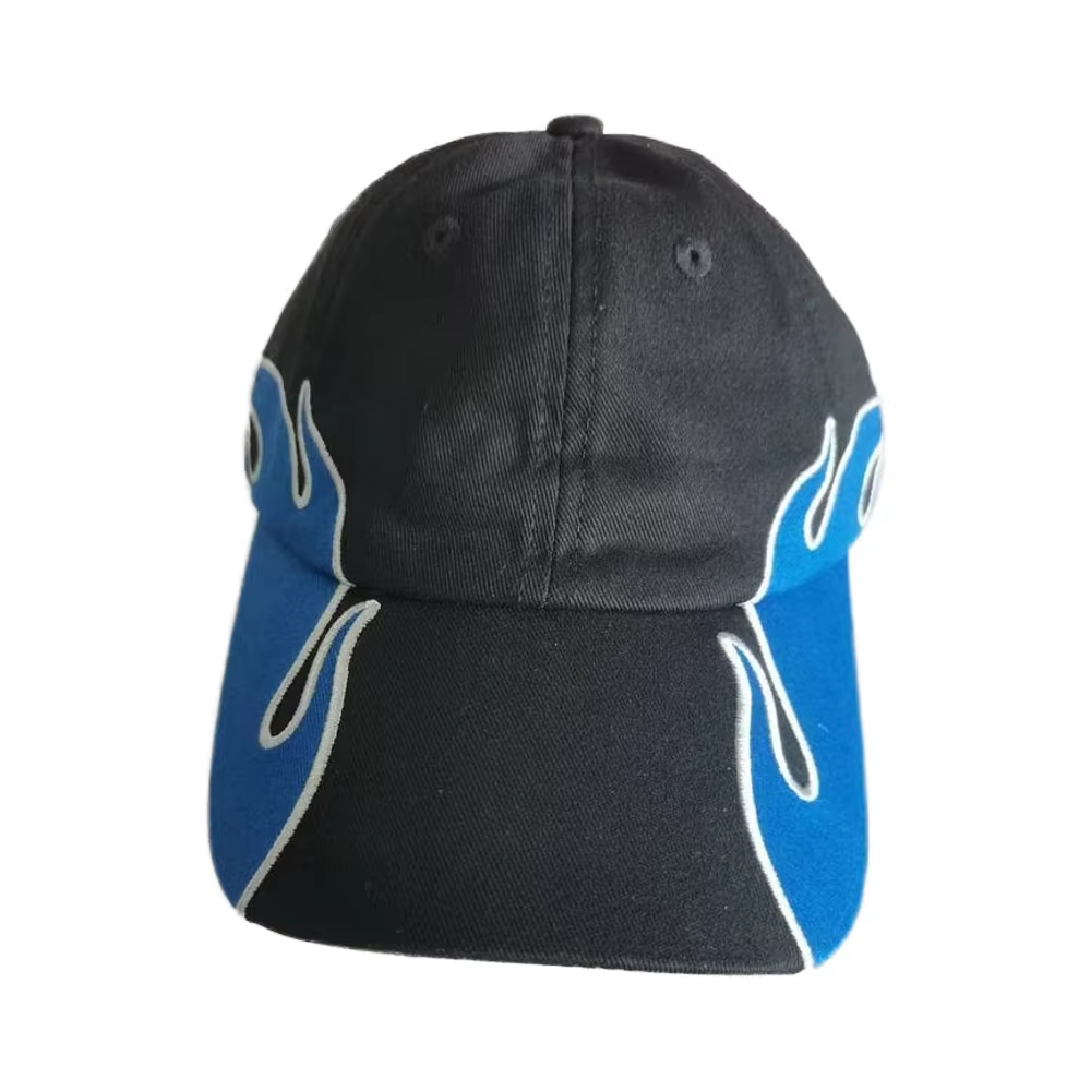 UN-0051 6 PANEL BASEBALL CAP WITH FLAME APPLIQUE PATCH
