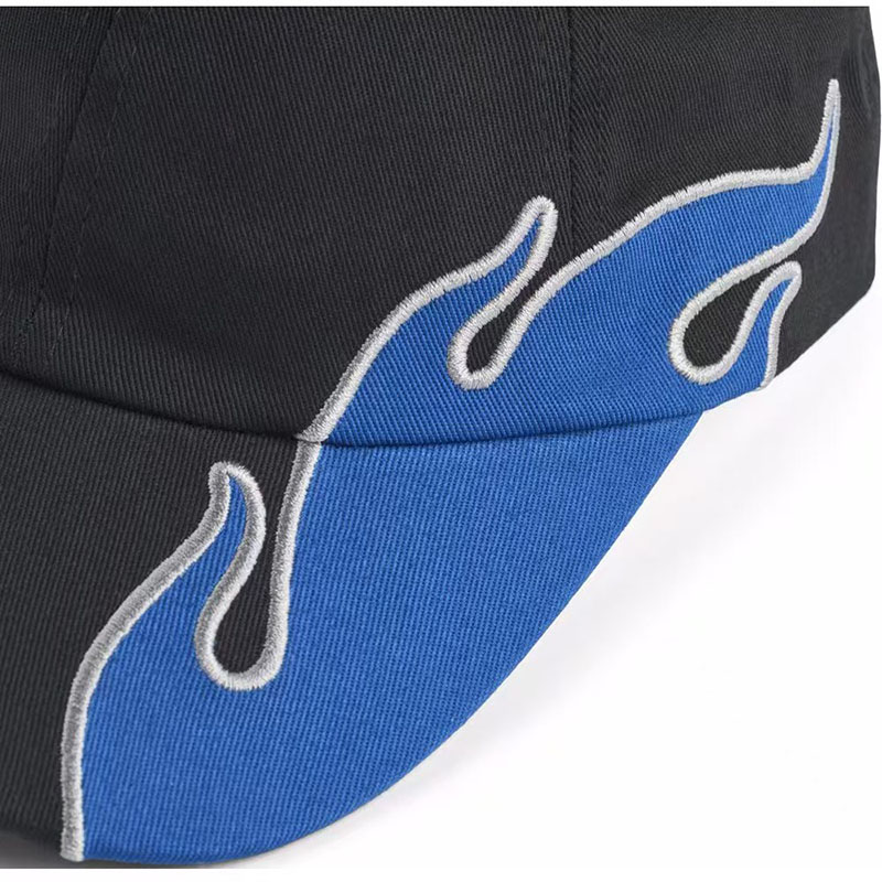 UN-0051 6 PANEL BASEBALL CAP WITH FLAME APPLIQUE PATCH