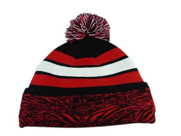 WP-1014 STRIPED CUFFED POM POM BEANIE HAT