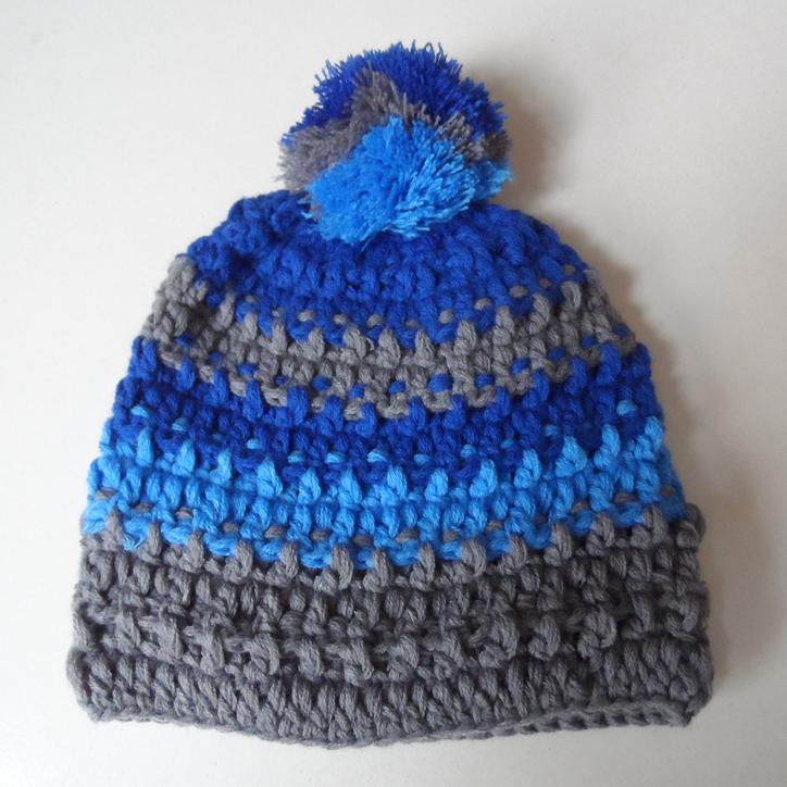 WP-1015 HAND CROCHET STRIPED POM POM BEANIE